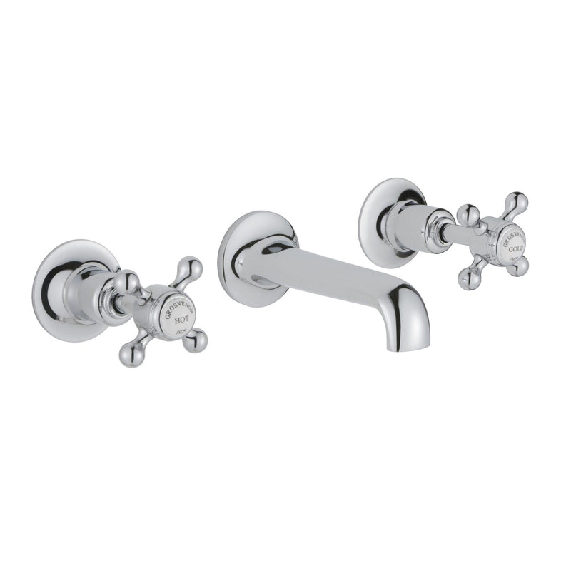 Wall mounted 3 hole basin mixer with spout and crosshead handles