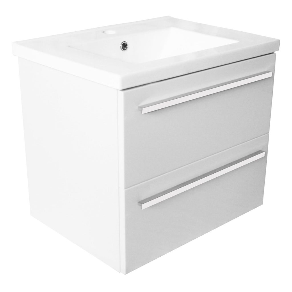 White wall mounted bathroom vanity unit from Tapron installed on a wall