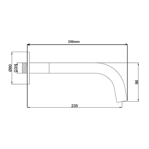 wall mounted basin tap spouts technical drawing-tapron