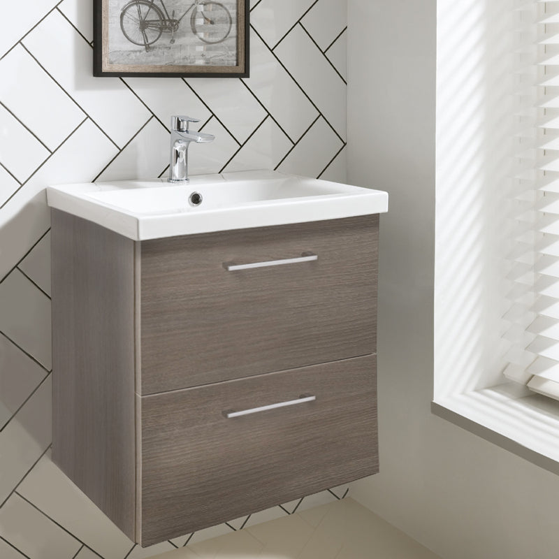 Grey bathroom wall-mounted vanity unit with basin and two -  tapron