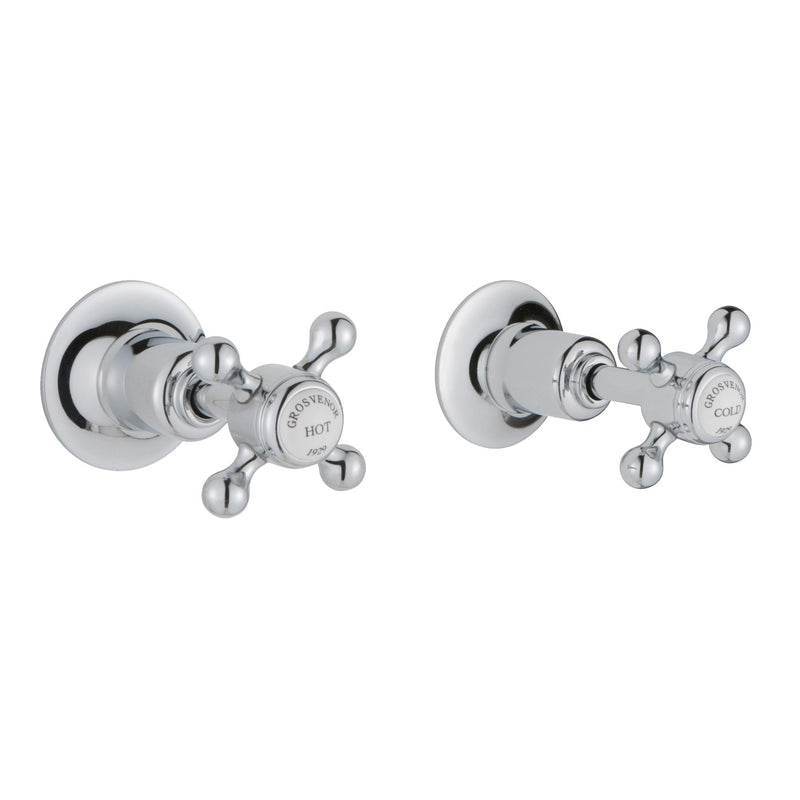 Crosshead handles on off wall valves with hot and cold  dices 