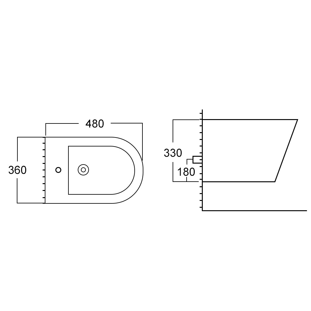 Wall Hung Bidet H330 x W360 x D480mm - White Secondary image