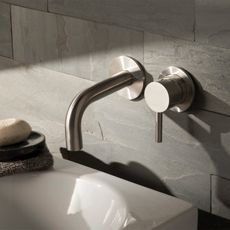 2-Hole Wall-Mounted Basin Mixer Tap 250mm - Stainless Steel Secondary image