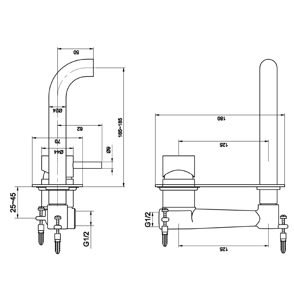 Single Lever Wall Mounted Basin Mixer with Back Plate tapron technical drawing