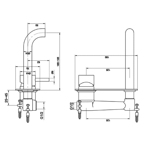 Single Lever Wall Mounted Basin Mixer with Back Plate tapron technical drawing