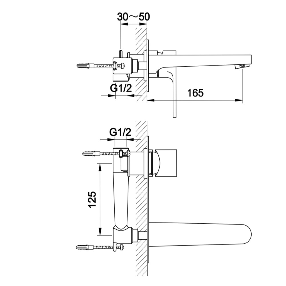 shop chrome wall mounted basin tap tapron technical drawing