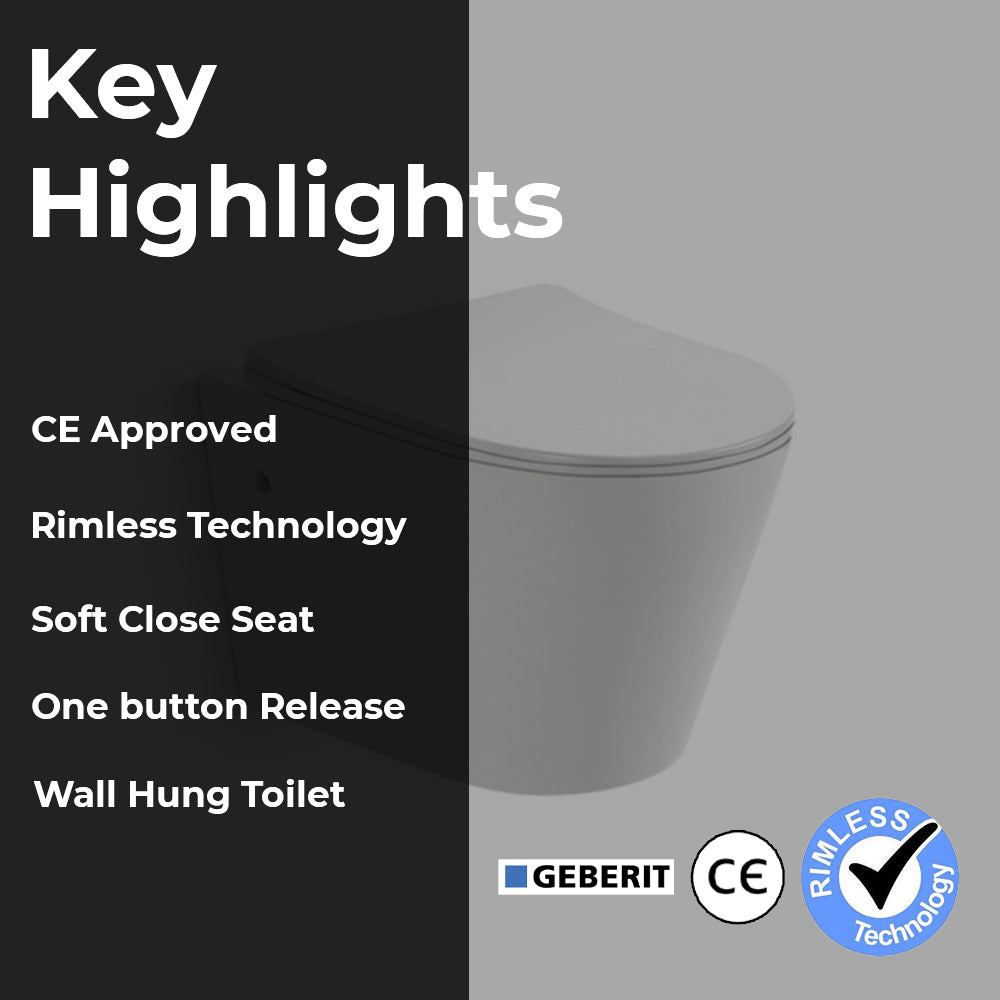 Rimless Wall Mounted WC with Soft-Close UF Seat Cover - White Secondary image