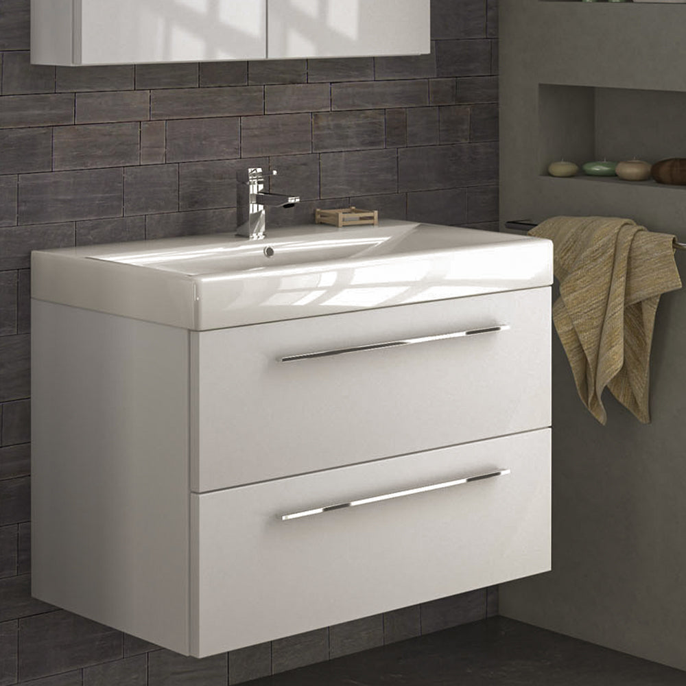 White bathroom wall mounted vanity unit installed in a bathroom Main image