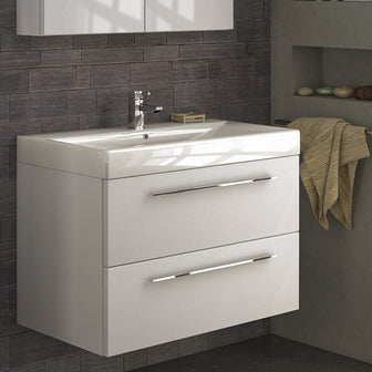 White bathroom wall mounted vanity unit installed in a bathroom Main image