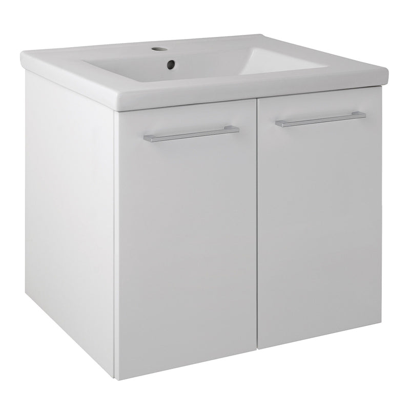 Bathroom Wall-Mounted Vanity Unit with Basin and Two Doors-White [PWM604W + P600BS]