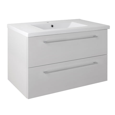 Wall-Mounted Vanity Unit with Basin and Two Drawers-White [PWM803W + P800BS]